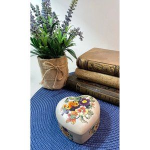 Vintage Chinese Famile Rose Qianlong Hand Painted Ceramic TRINKET BOX  Pansies F
